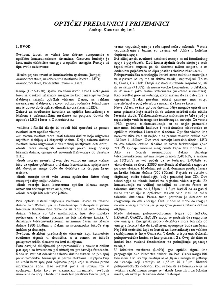 Opticki Predajnici I Prijemnici | PDF
