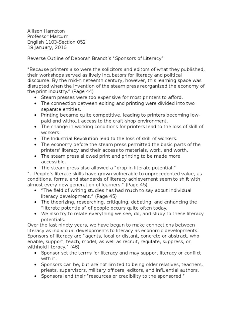 Analyzing Literacy Sponsorship Dynamics | PDF