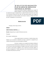 Modelo de Solicitud de Asignación Por Cumplir 30 Años de Servicios Prestados Al Estado