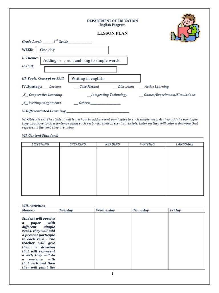 3rd Grade English Lesson Plan: Verbs | PDF