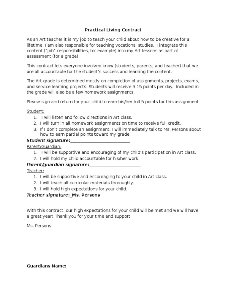 Art Class Commitment Contract | PDF