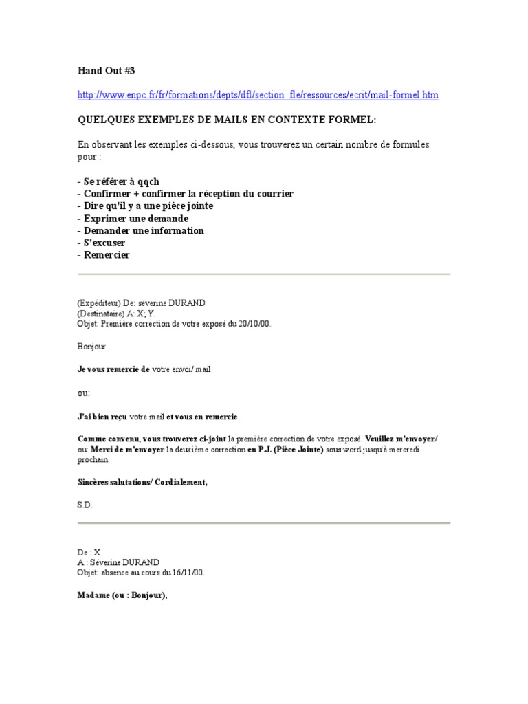 Hand Out 3 Formal Email Resources | PDF | Typologie linguistique ...