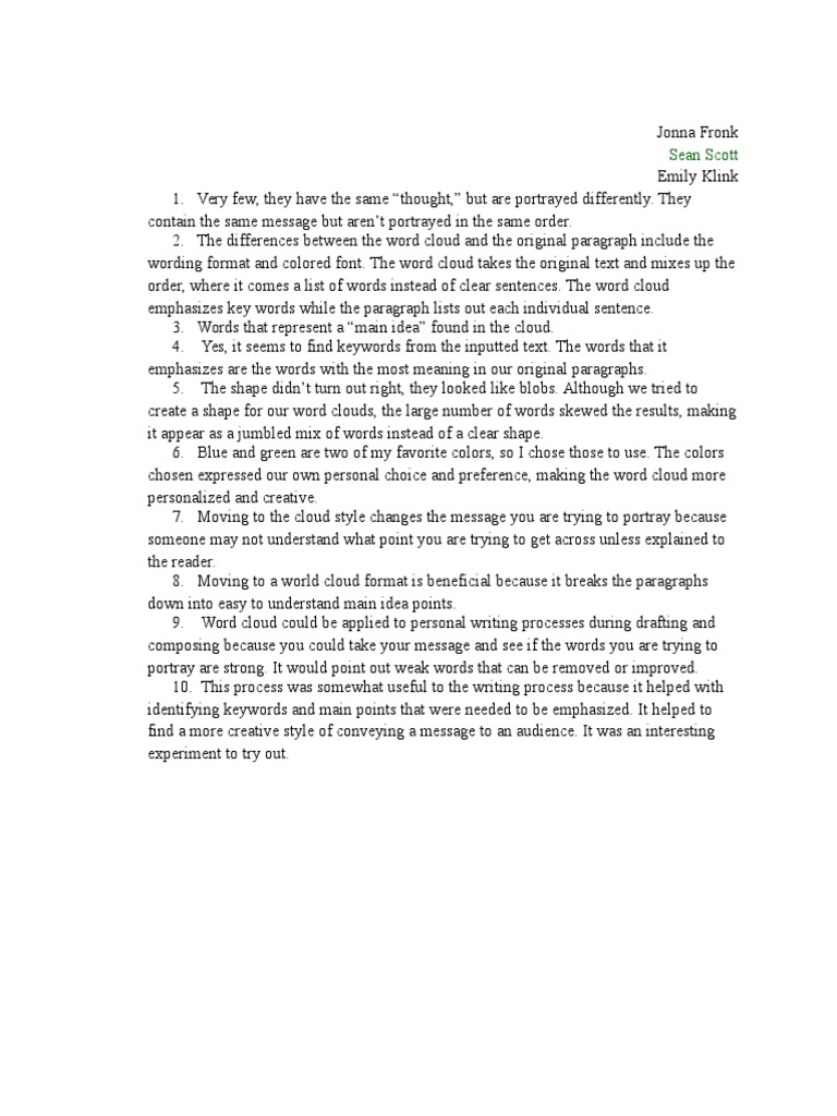Analyzing Word Clouds vs. Text | PDF