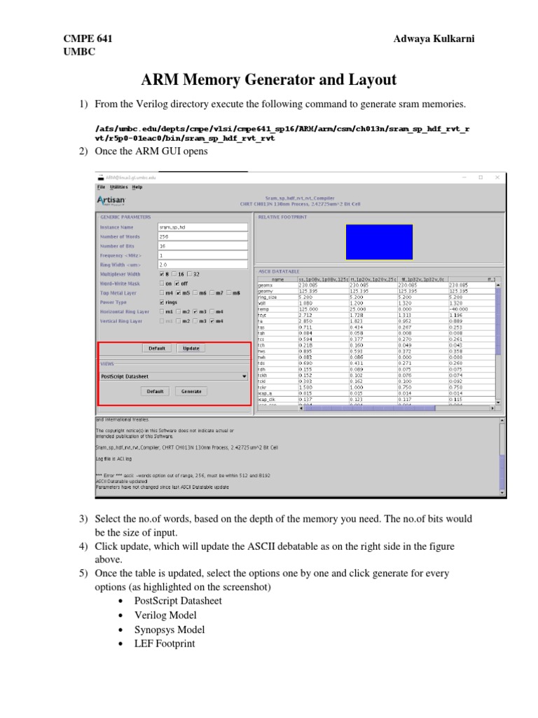ARM Memory Generator Place and Route Software Engineering