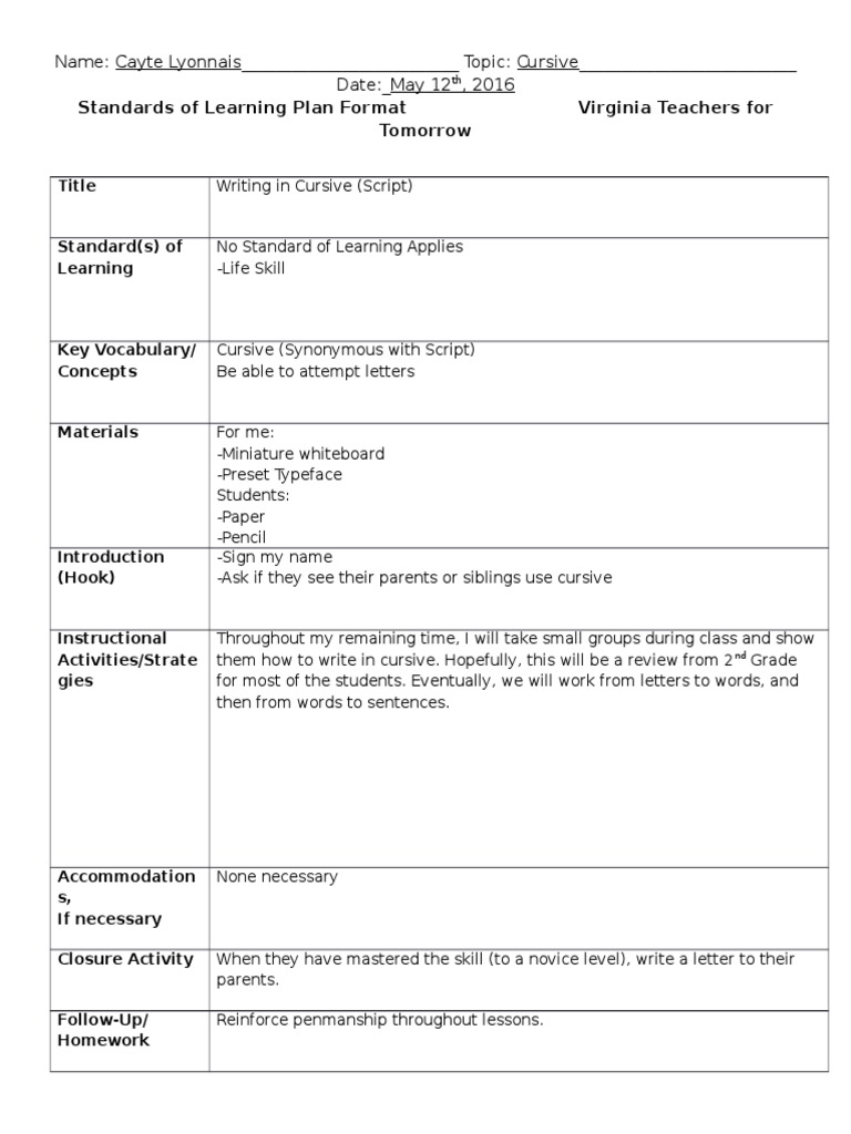 Cursive Writing Lesson Plan | PDF