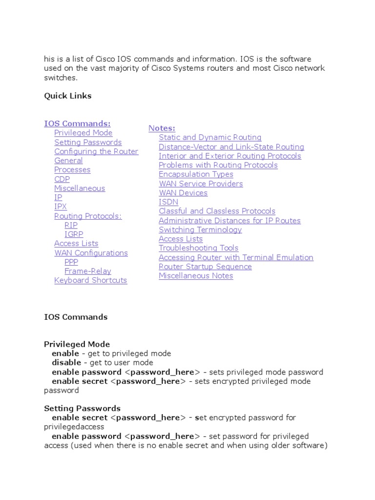 List of Cisco IOS Commands and Information Routing Ip Address