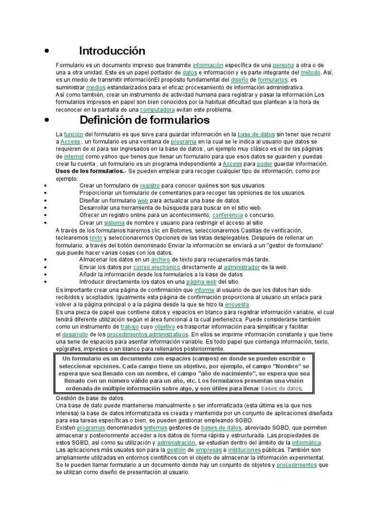 formularios electronicos Bases de datos Red mundial