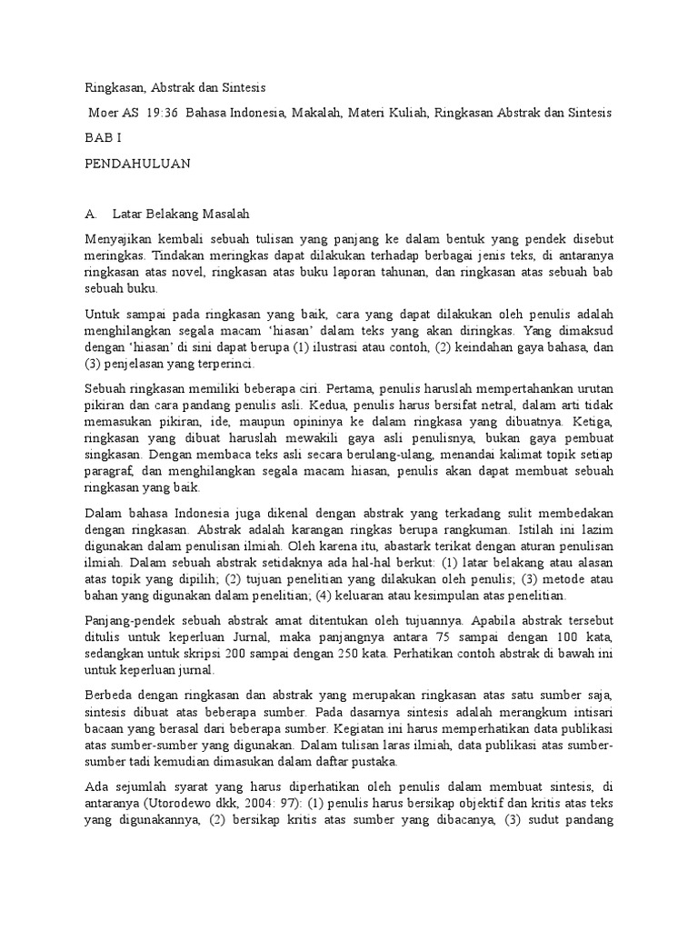 Pengertian Ringkasan Abstrak Dan Sistesis