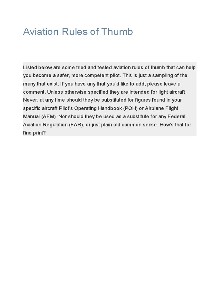 Aviation Rules of Thumb | PDF | Airspeed | Atmospheric Thermodynamics