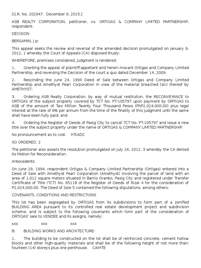Rescission of Sale, Breach of Contract | PDF | Assignment (Law ...