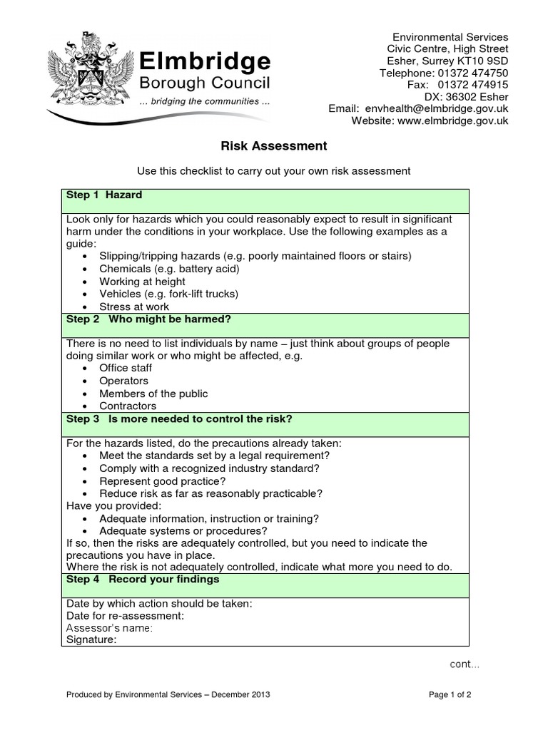 Workplace Risk Assessment Guide | PDF