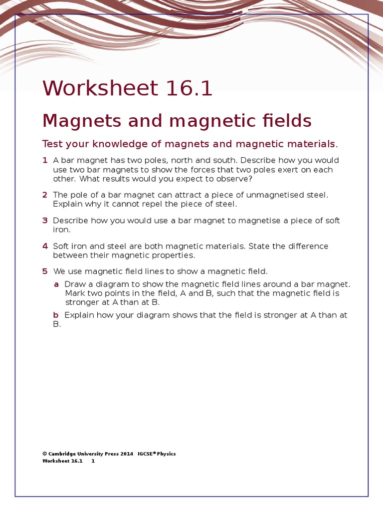 IGCSE Physics Worksheet 16.1