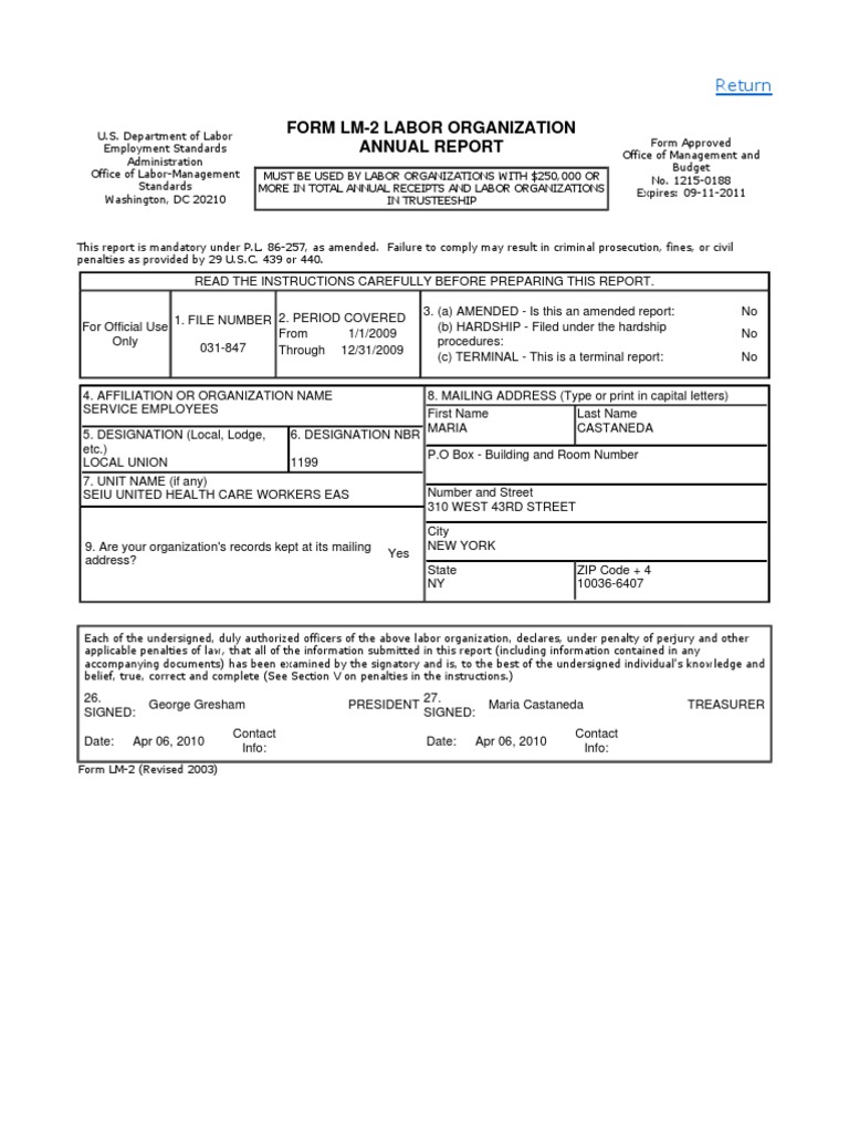LM-2 Report for Service Employees Union | PDF | Book Value | Investing