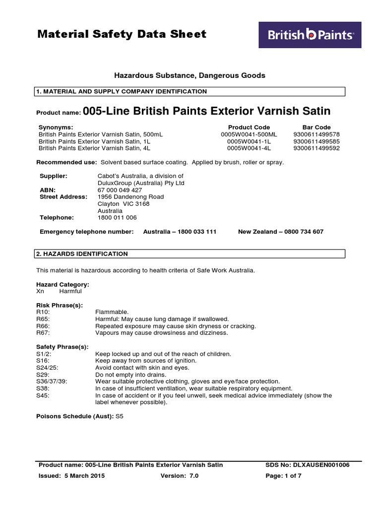 msds cat Dangerous Goods Firefighting