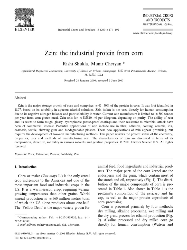 Zein The Industrial Protein From Corn Chemical Substances Physical Sciences
