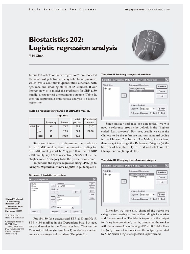 Biostatistics 202: Logistic Regression Analysis: Yhchan | PDF ...
