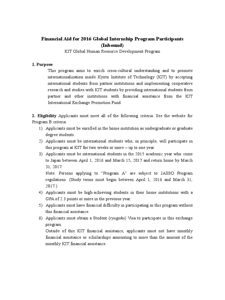 KIT Global Internship Financial Aid 2016 | PDF | International Student ...