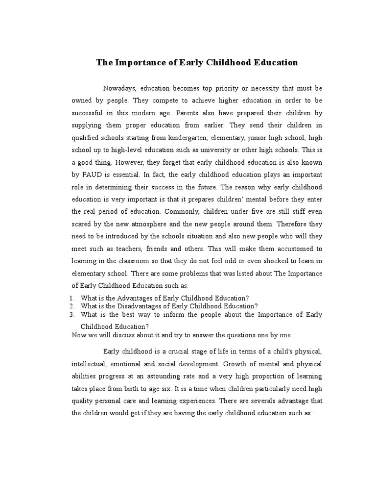 Importance of Early Childhood Education | PDF | Early Childhood ...