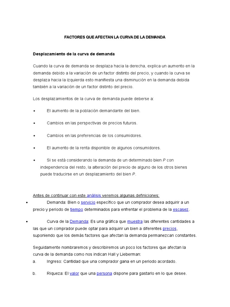 Factores Que Afectan La Curva de La Demanda | PDF | Curva de demanda ...