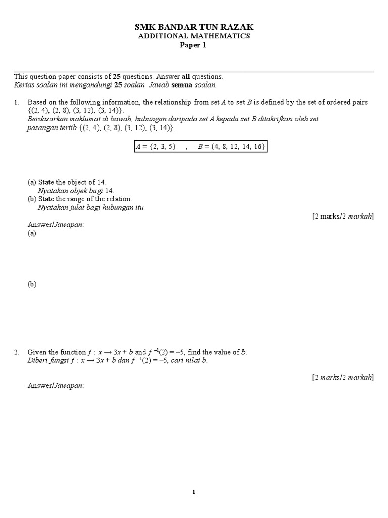 Soalan Matematik Tingkatan 4 Quadratic Expression - Sample 