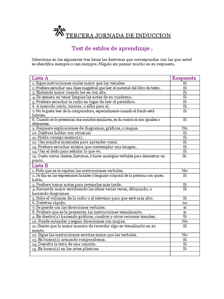 Test de Estilos de Aprendizaje - 2 | PDF