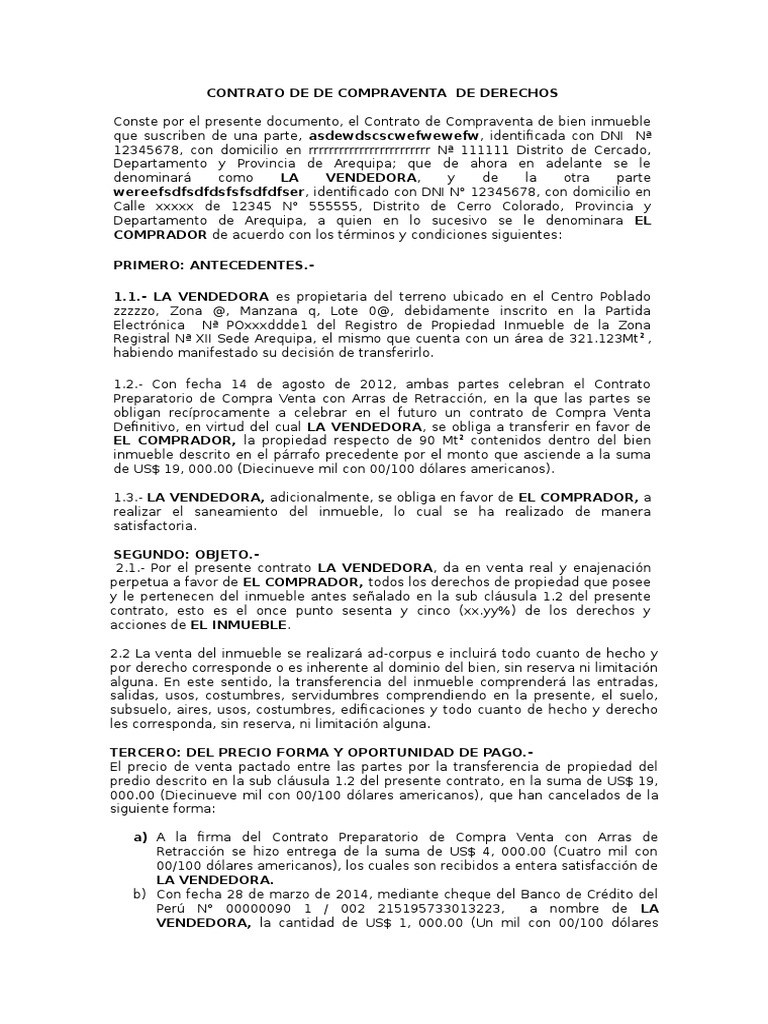 Contrato de de Compraventa de Derechos Property Payments
