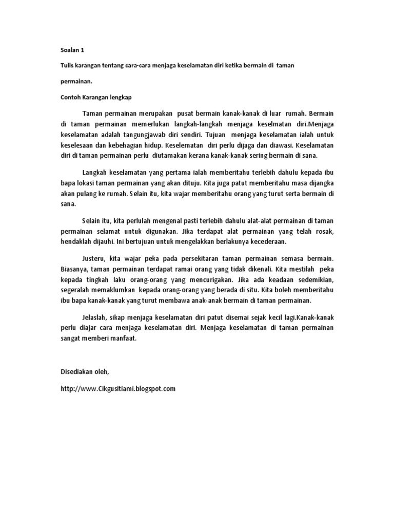 Contoh Karangan Keselamatan Di Taman Pdf