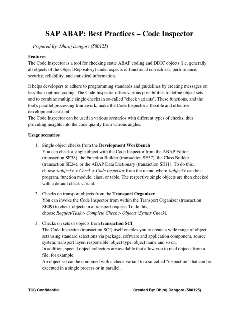 SAP ABAP Code Inspector Best Practices | PDF | Object (Computer Science ...