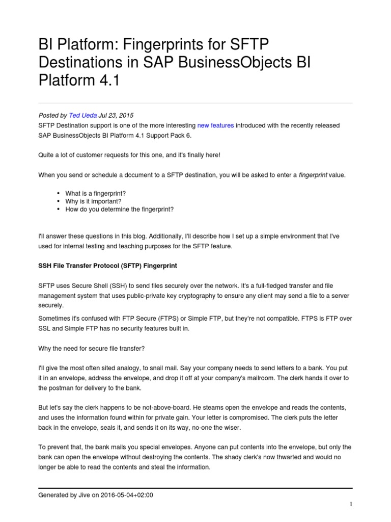 Fingerprints For SFTP Destinations in SAP BusinessObjects BI Platform 4