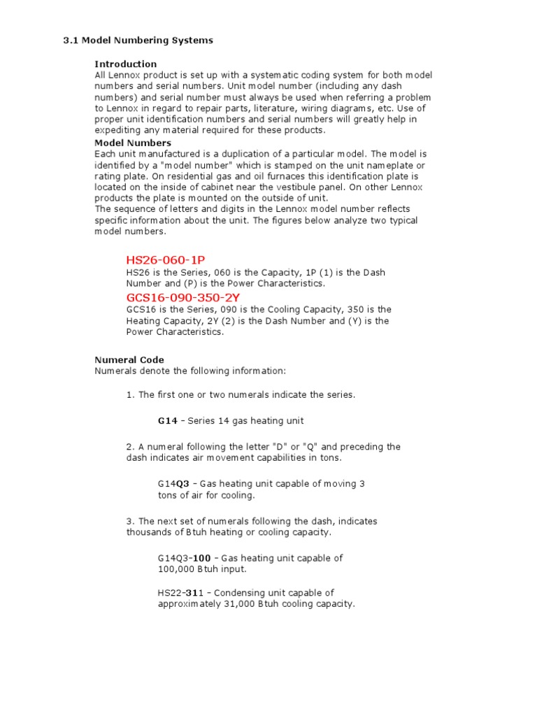 Lennox Model and Serial Nomenclature PDF Air Conditioning Hvac