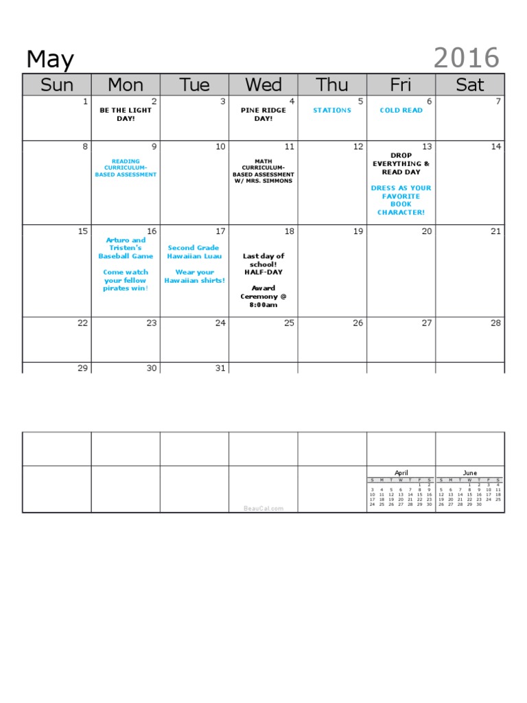 May Calendar PDF