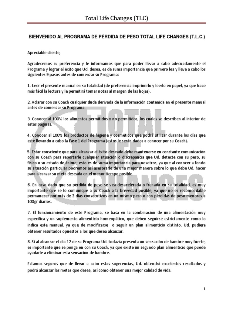Guía del Programa TLC para Adelgazar | PDF | Dieta | Alimentos