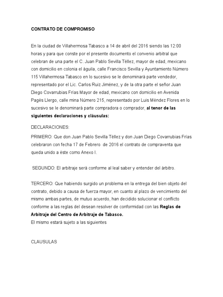 Contrato de Compromiso Final Arbitraje Gobierno