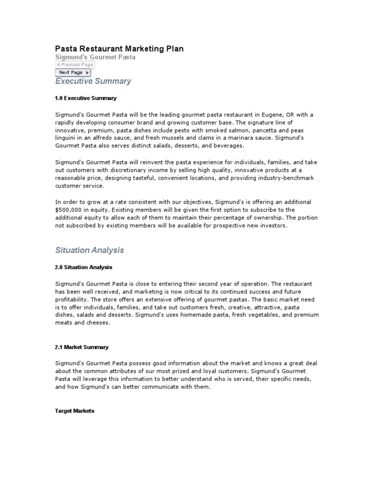 Pasta Restaurant Marketing Plan Retail Advertising