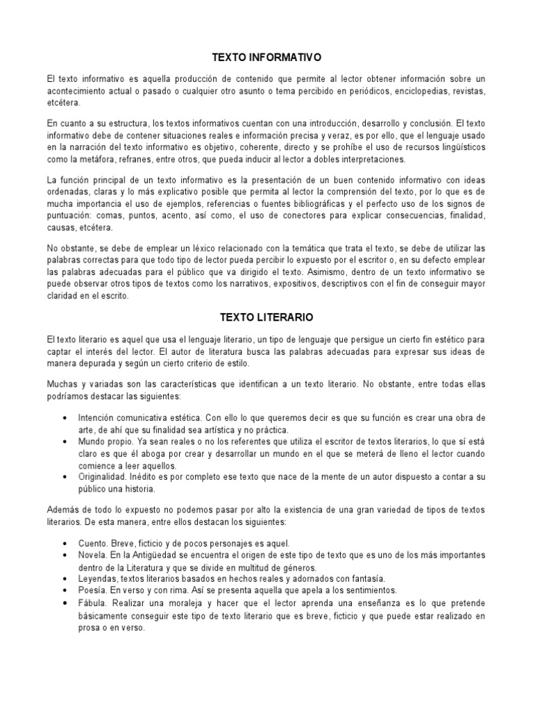 bandeja Mercado crisantemo Texto Literario y Texto Informativo | PDF | Palabra | Autor