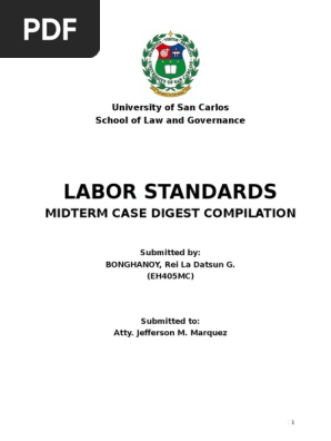Labor Midterm Case Digests Independent Contractor Law Of - 
