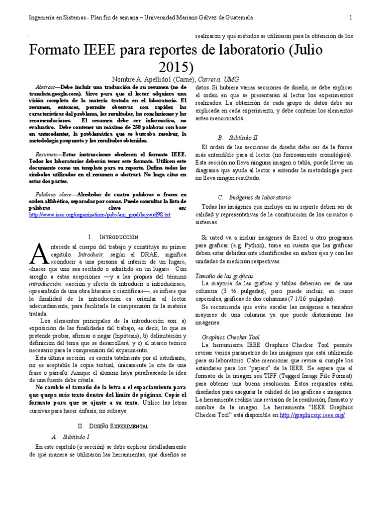 Formato IEEE para Reportes de Laboratorio | PDF | Imagen | Teoría