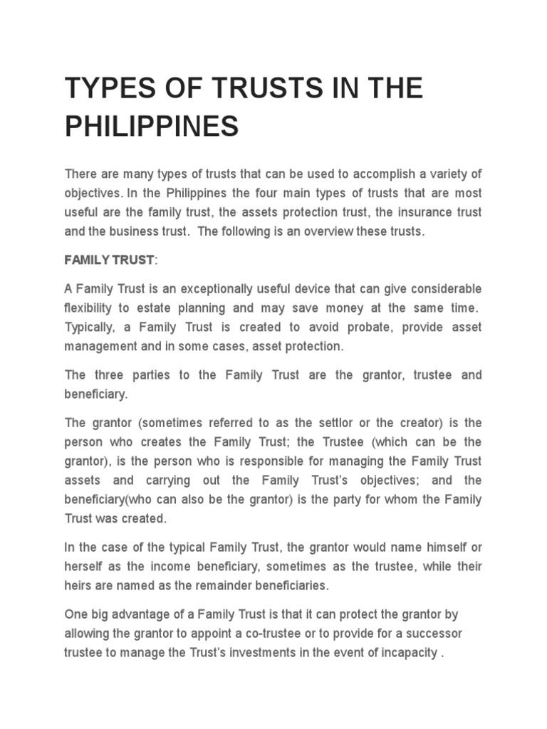 Types of Trusts in The Philippines PDF Trust Law