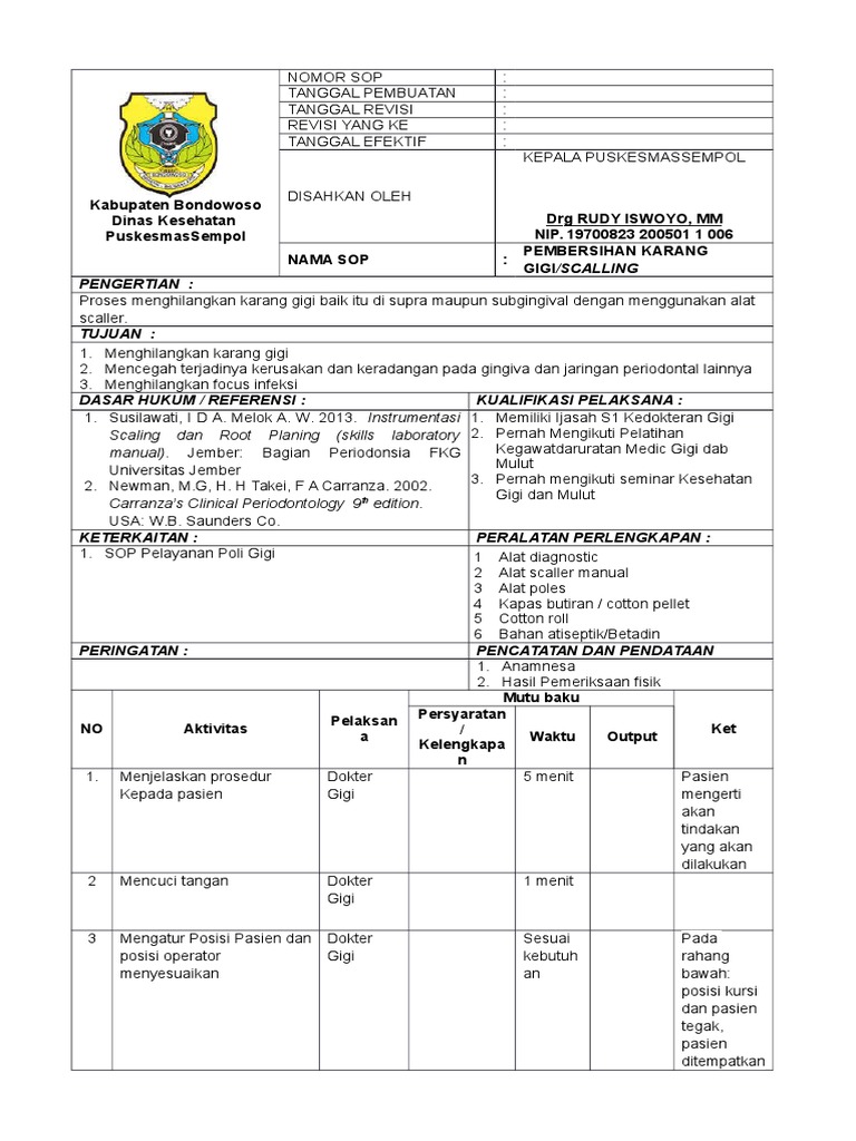 Sop Pembersihan Karang Gigi