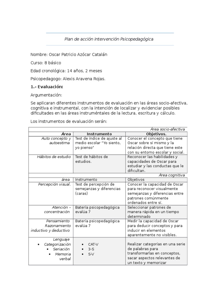 Plan de Acción Intervención Psicopedagógica | Descargar gratis PDF ...