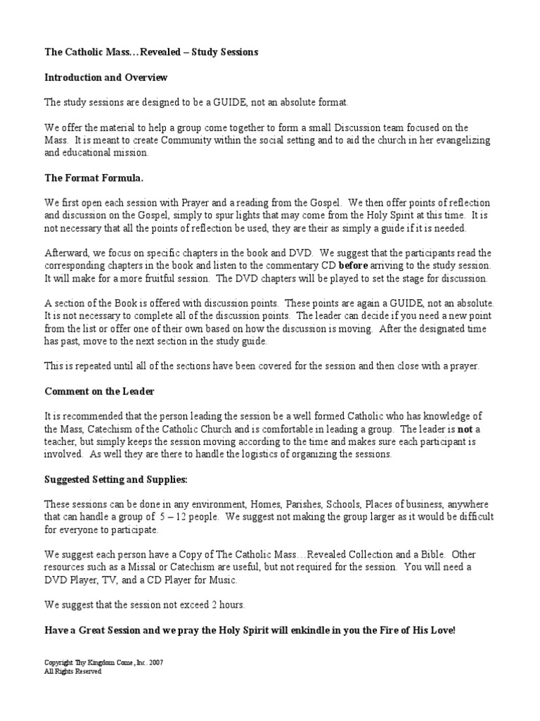 The Catholic Mass Study Guide Introduction Pdf Mass Liturgy