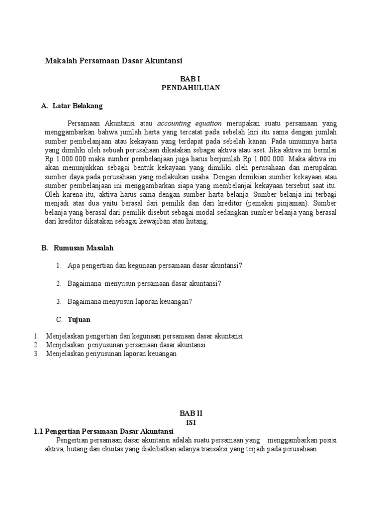Makalah Persamaan Dasar Akuntansi