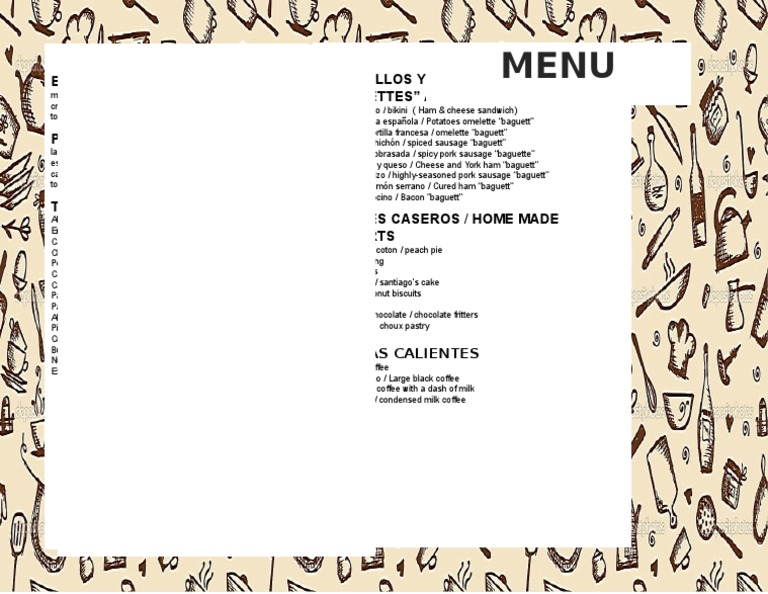 Spanish Menu: Starters, Tapas, Desserts | PDF
