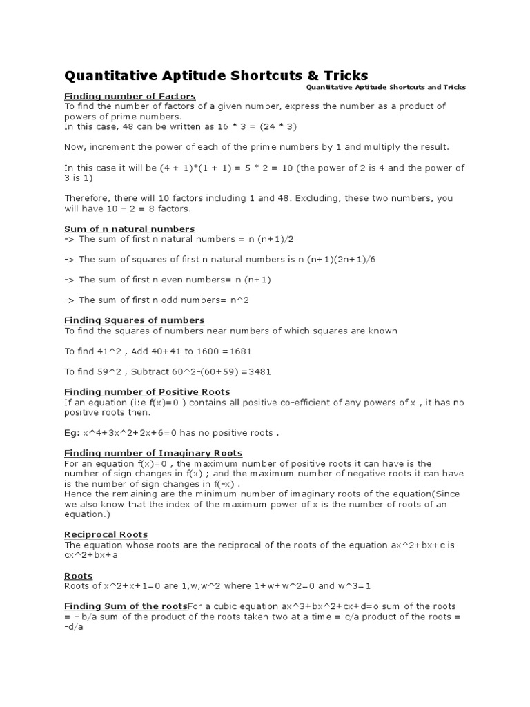 Quantitative Aptitude Shortcuts and BASICS Factorization Triangle