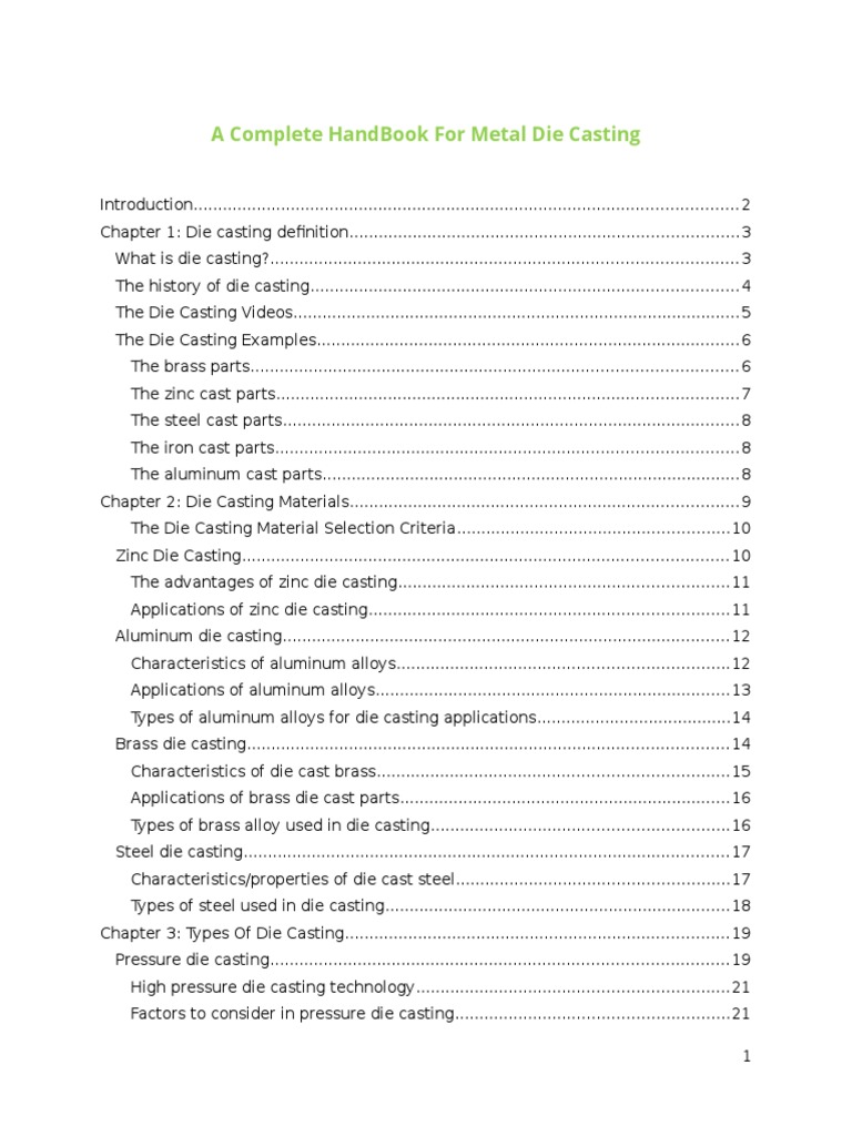 A Complete HandBook for Metal Die Casting Casting (Metalworking) Brass