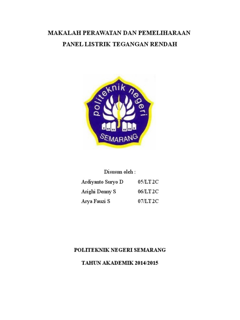 Tugas Makalah Perawatan Dan Pemeliharaan Panel Listrik Tegangan Rendah