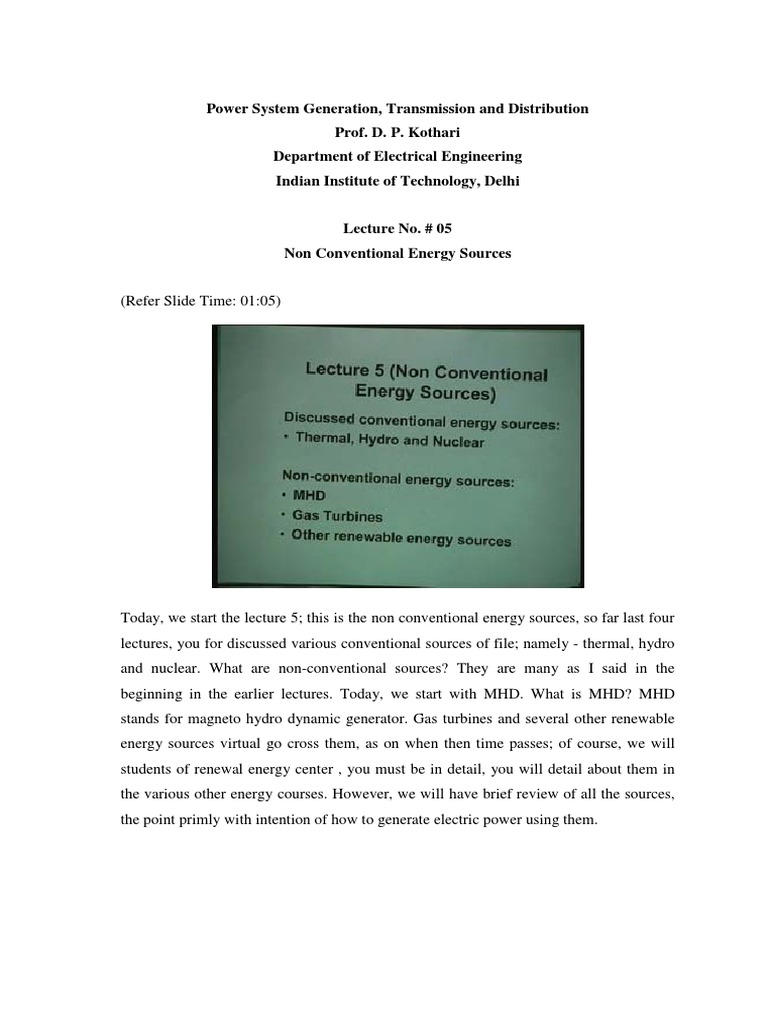 Power System Generation, Transmission and Distribution Prof. D. P