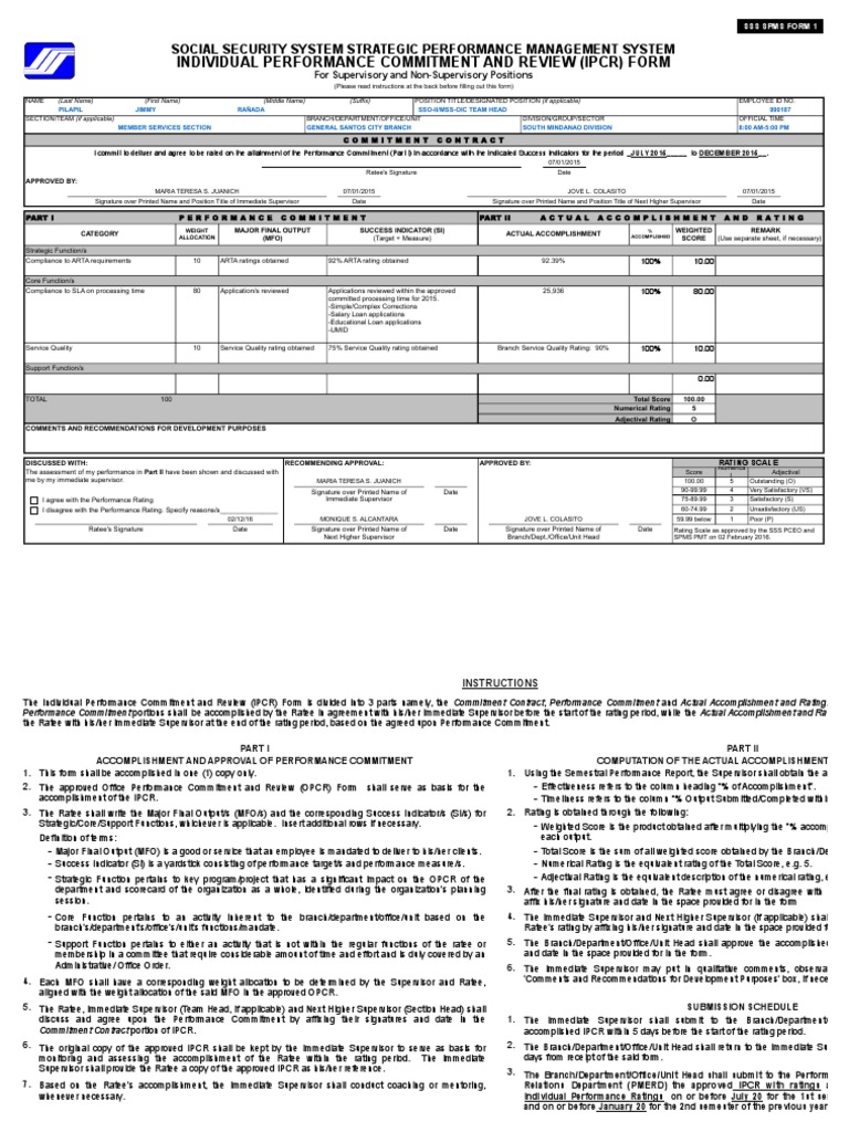 Spms - Ipcr-Ecenter 2016 | PDF | Performance Management | Government ...