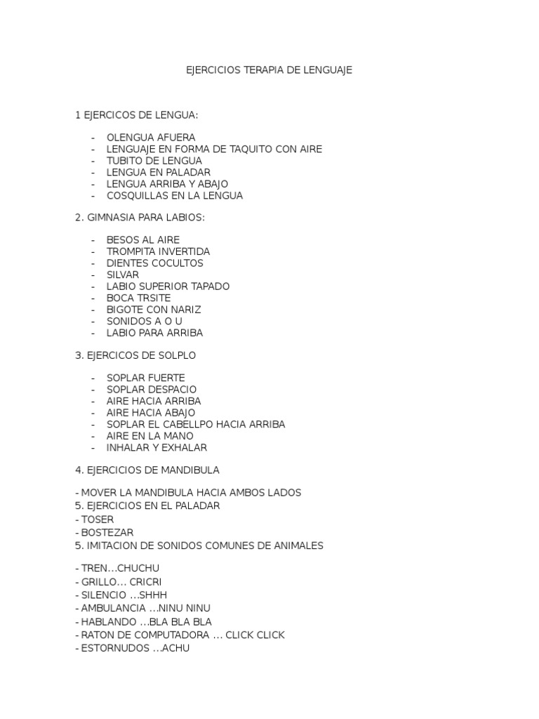 Ejercicios Terapia de Lenguaje | PDF | Autismo | Síndrome de Asperger