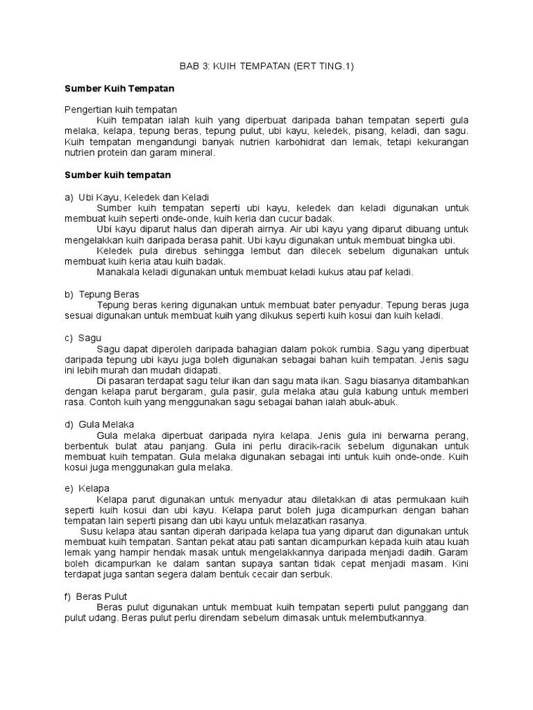 Nota Kuih Tempatan Ting 1 Khb Ert